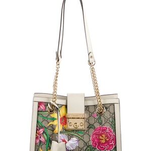Gucci Floral GG padlock Print Women's Bag - White and Gold